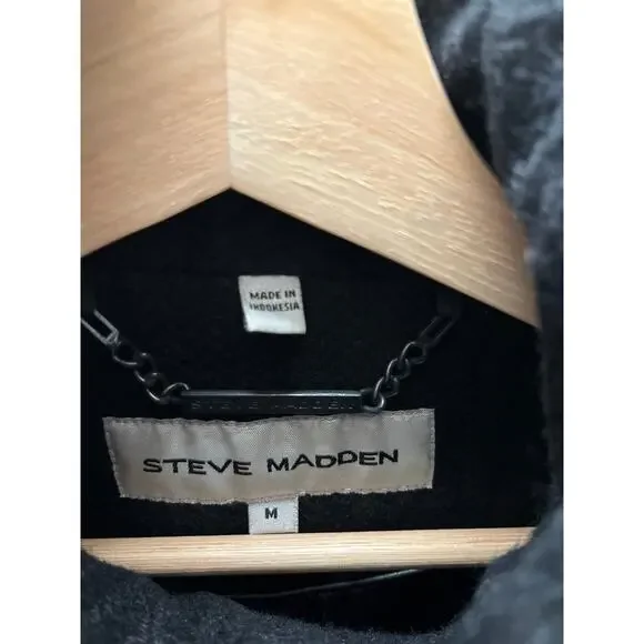 Steve Madden M Black Ruffle Mockneck Collar Wool Blend Coat Whimsigoth Romantic - Picture 6 of 8